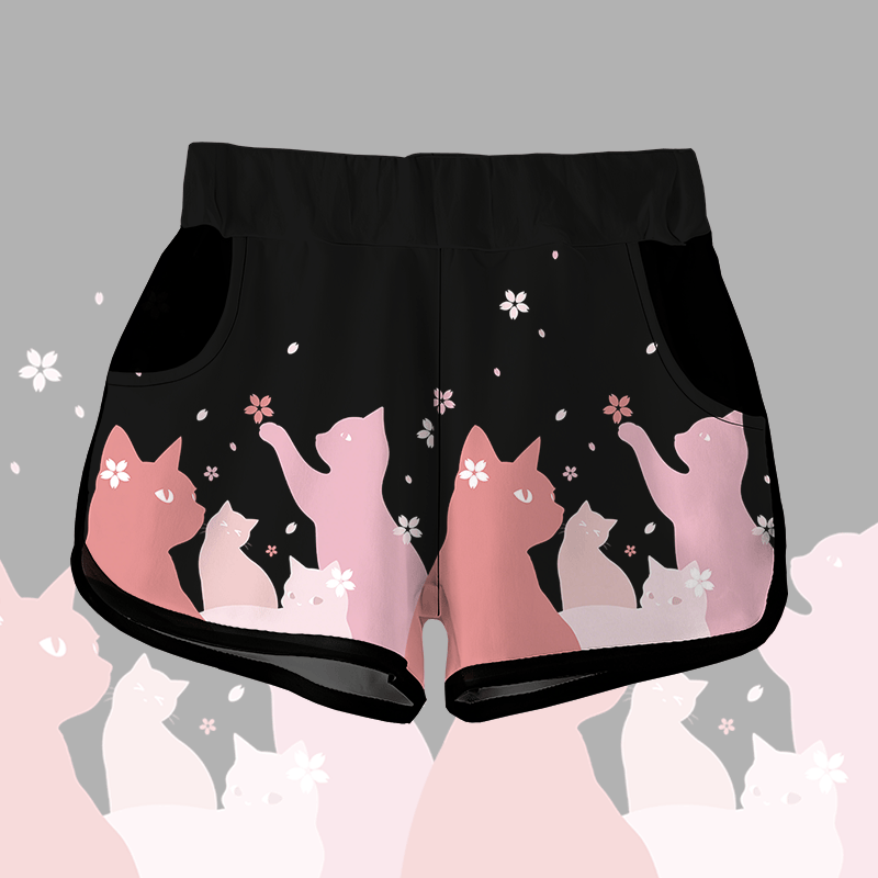 MODAKAWA Sakura Cat Graphic Shorts - Black - 5XL - image 4