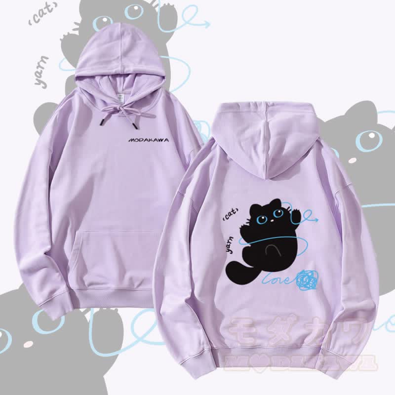 MODAKAWA Streetwear Pullover Hoodie mit Katzenmotiv und Garngrafik - Lila - 5XL - image 1