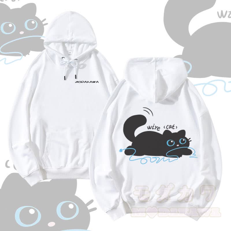 MODAKAWA Streetwear-Pullover-Hoodie mit Katzenmotiv und Drahtgrafik - Weiß - 5XL - image 2