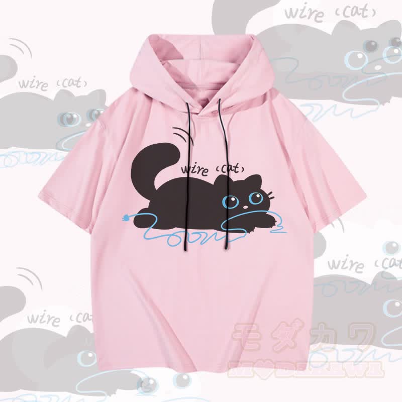 MODAKAWA Kurzarm-Hoodie mit Katzenmotiv und Drahtmotiv - Rosa - 3XL - image 1