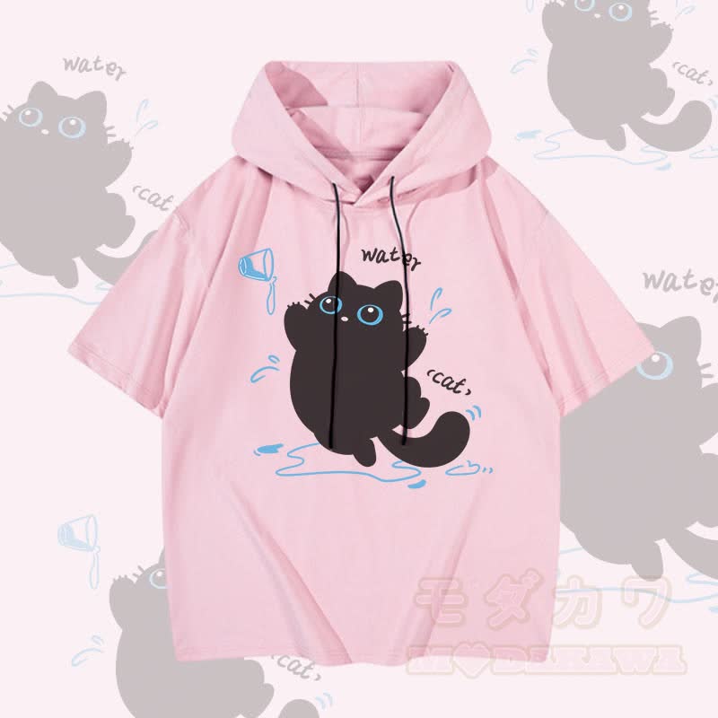 MODAKAWA Kurzarm-Hoodie mit Katzenmotiv und Wassermotiv - Rosa - 3XL - image 2
