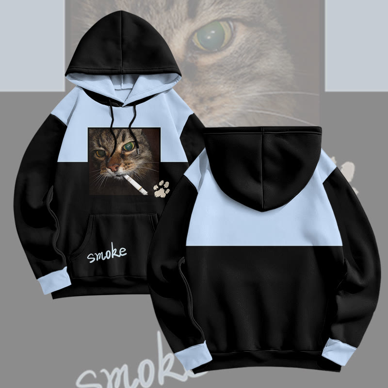 MODAKAWA Pullover-Hoodie mit rauchender Katze und Allover-Print - Blue - 8XL - image 1