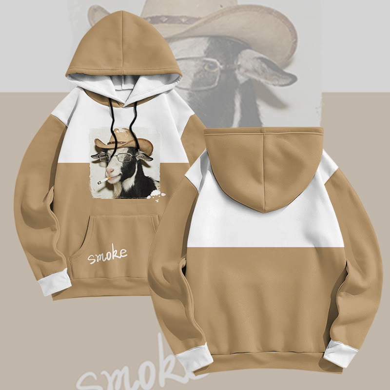 MODAKAWA Pullover-Hoodie mit Allover-Print eines rauchenden Schafes - Camel - 8XL - image 1