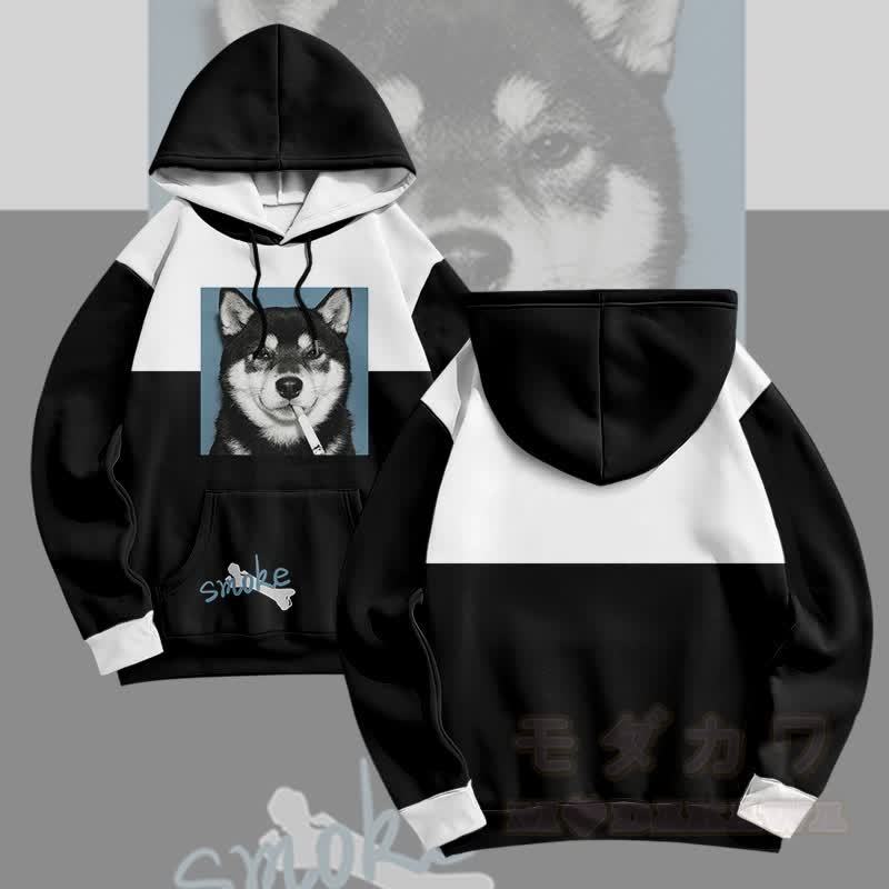 MODAKAWA Pullover-Hoodie mit Allover-Print eines rauchenden Hundes - Weiß - 5XL - image 2
