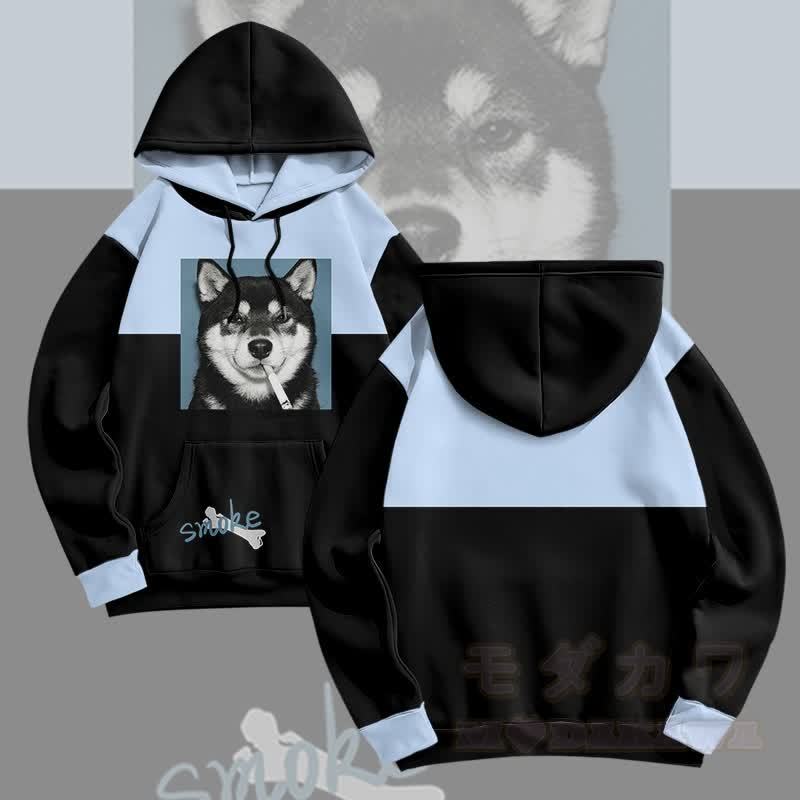 MODAKAWA Pullover-Hoodie mit Allover-Print eines rauchenden Hundes - Blau - 5XL - image 1