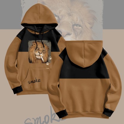 MODAKAWA Pullover-Hoodie mit rauchendem Löwen-Grafik-Allover-Print - Brown&Black - 8XL - image 2