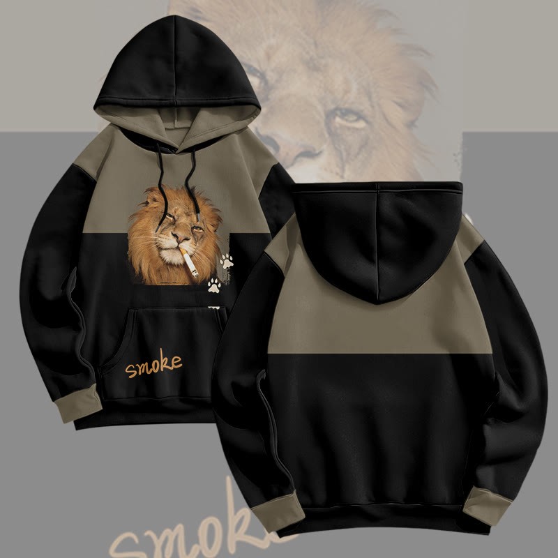 MODAKAWA Pullover-Hoodie mit rauchendem Löwen-Grafik-Allover-Print - Black&Green - 8XL - image 1