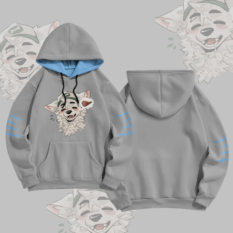 MODAKAWA X atka Fox Wants Meat Graphic All Over Print Pullover Hoodie - Grey - 5XL - image 1