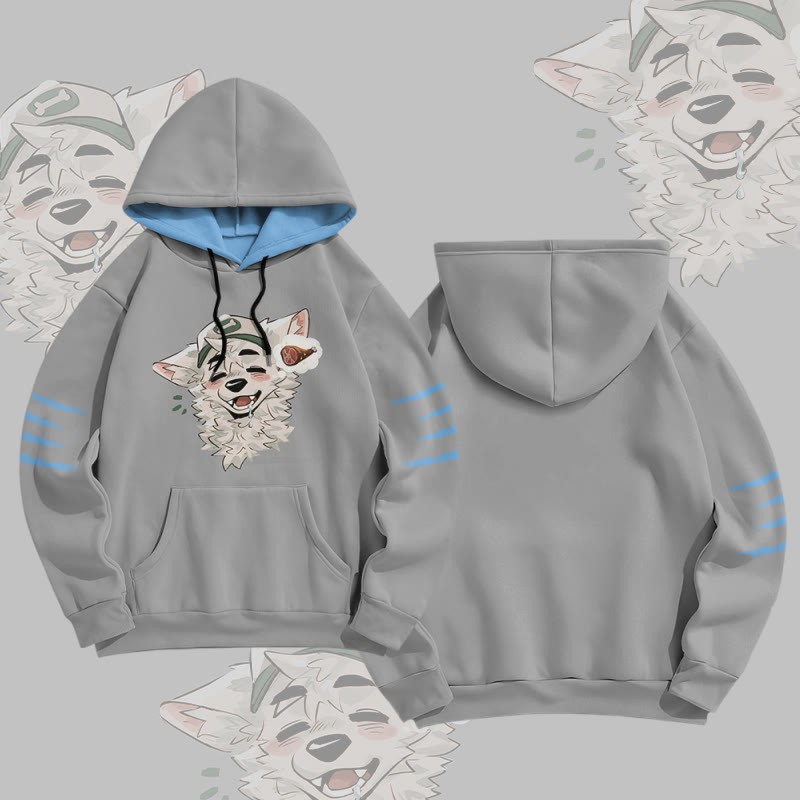 MODAKAWA X atka Fox Wants Meat Graphic All Over Print Pullover Hoodie - Grey - 8XL - image 1