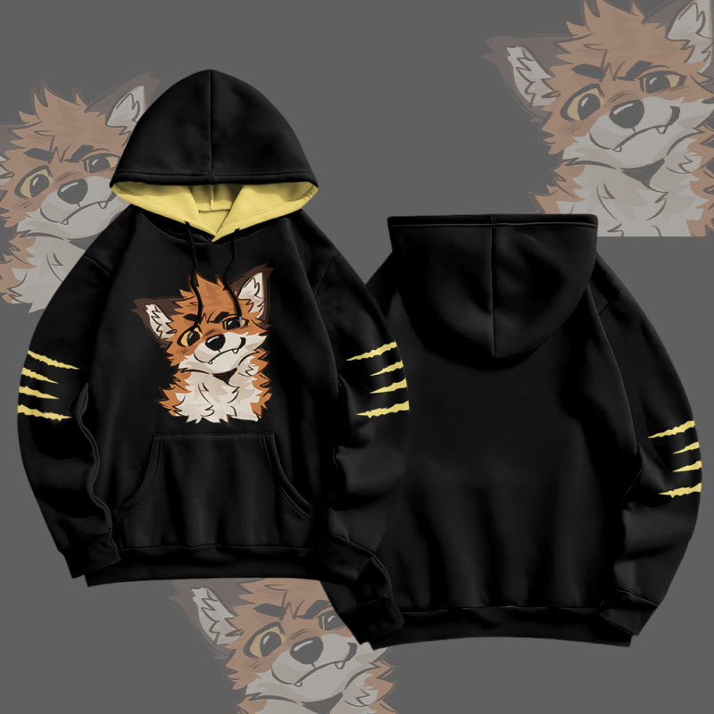 MODAKAWA X atka Pullover-Hoodie mit lustigem Fuchs-Grafikprint - Black&Yellow - 5XL - image 1
