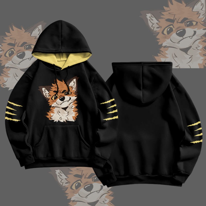 MODAKAWA X atka Pullover-Hoodie mit lustigem Fuchs-Grafikprint - Black&Yellow - 8XL - image 1