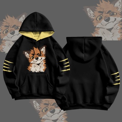 MODAKAWA X atka Pullover-Hoodie mit lustigem Fuchs-Grafikprint - Black&Yellow - 8XL - image 1
