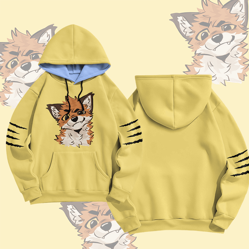 MODAKAWA X atka Pullover-Hoodie mit lustigem Fuchs-Grafikprint - Yellow - 8XL - image 4