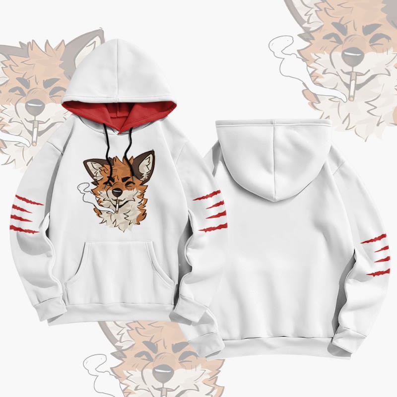 MODAKAWA X atka Fox Smoking Graphic All Over Print Pullover Hoodie - White - 8XL - image 1