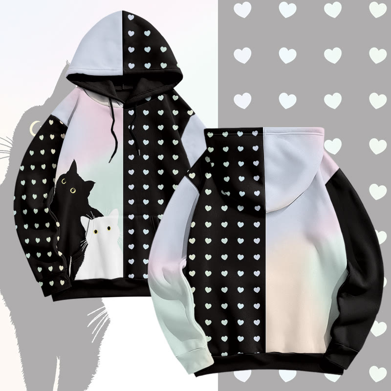 MODAKAWA Pullover-Hoodie mit Allover-Print und Katzenherz-Grafik - Blue&Black - 8XL - image 1