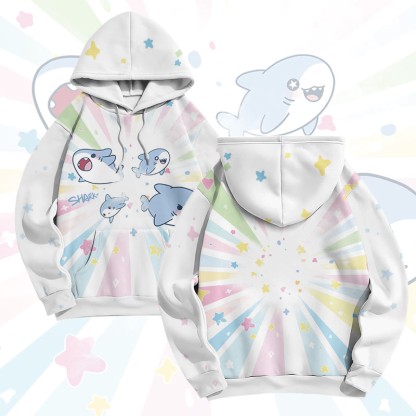 MODAKAWA Pullover-Hoodie mit lustigem Hai-Motiv und Allover-Print - White - 8XL - image 1