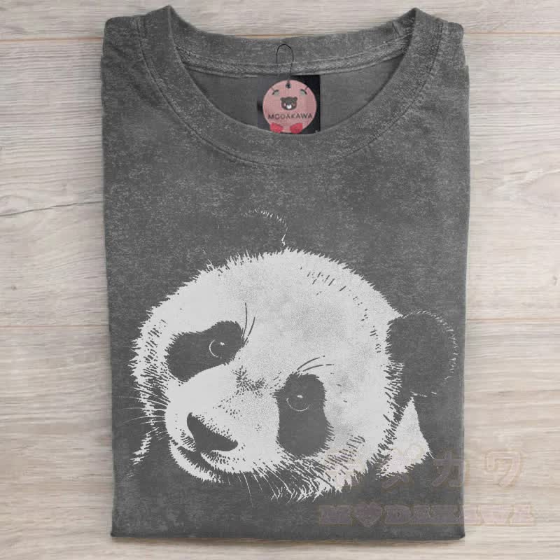 MODAKAWA Panda Face Graphic Unisex Vintage Washed T-Shirt - Grau - 5XL - image 1