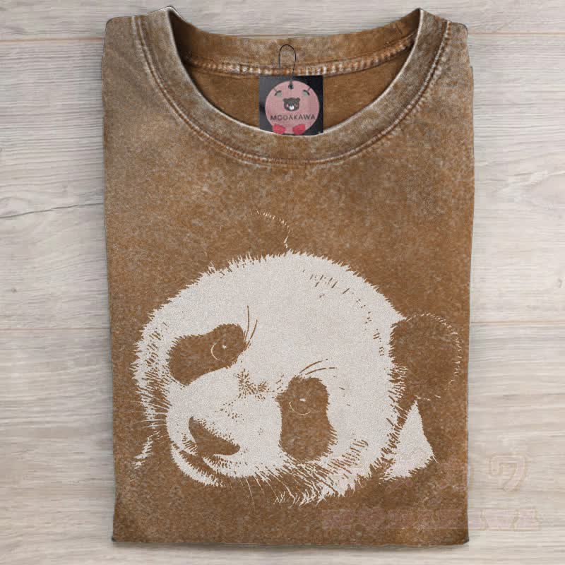 MODAKAWA Panda Face Graphic Unisex Vintage Washed T-Shirt - Braun - 5XL - image 3