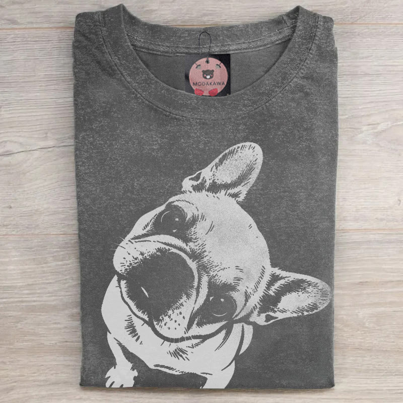 MODAKAWA Bulldog Graphic Unisex Vintage Washed T-Shirt - Grey - 5XL - image 1