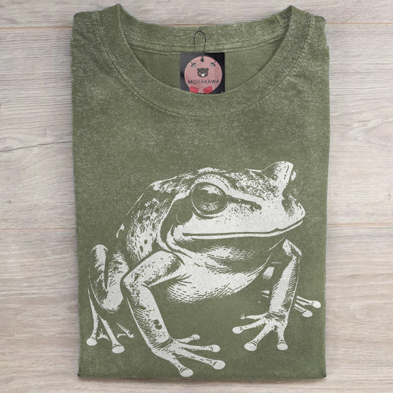 MODAKAWA Frosch-Grafik Unisex Vintage Washed T-Shirt - Green - 5XL - image 1