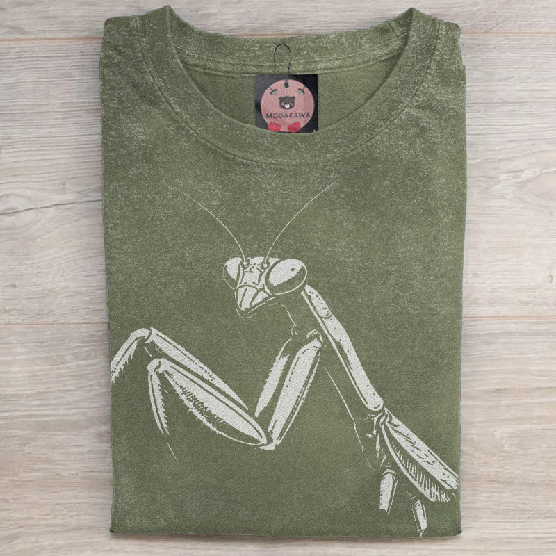 MODAKAWA Gottesanbeterin-Grafik Unisex Vintage Washed T-Shirt - Green - 5XL - image 1