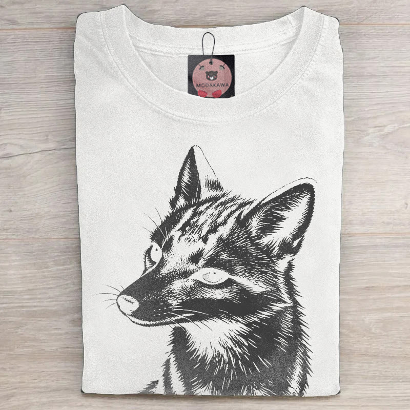 MODAKAWA Fuchs-Grafik Unisex Vintage Washed T-Shirt - White - 5XL - image 1