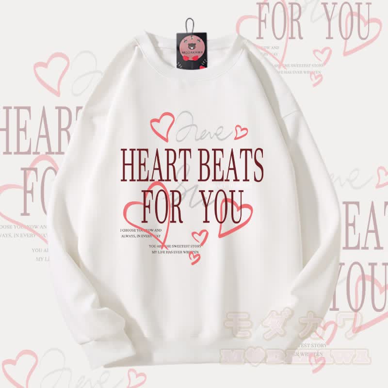 MODAKAWA HEART BEATS FOR YOU Grafik-Partner-Sweatshirt (Unisex) - Weiß - 5XL - image 2