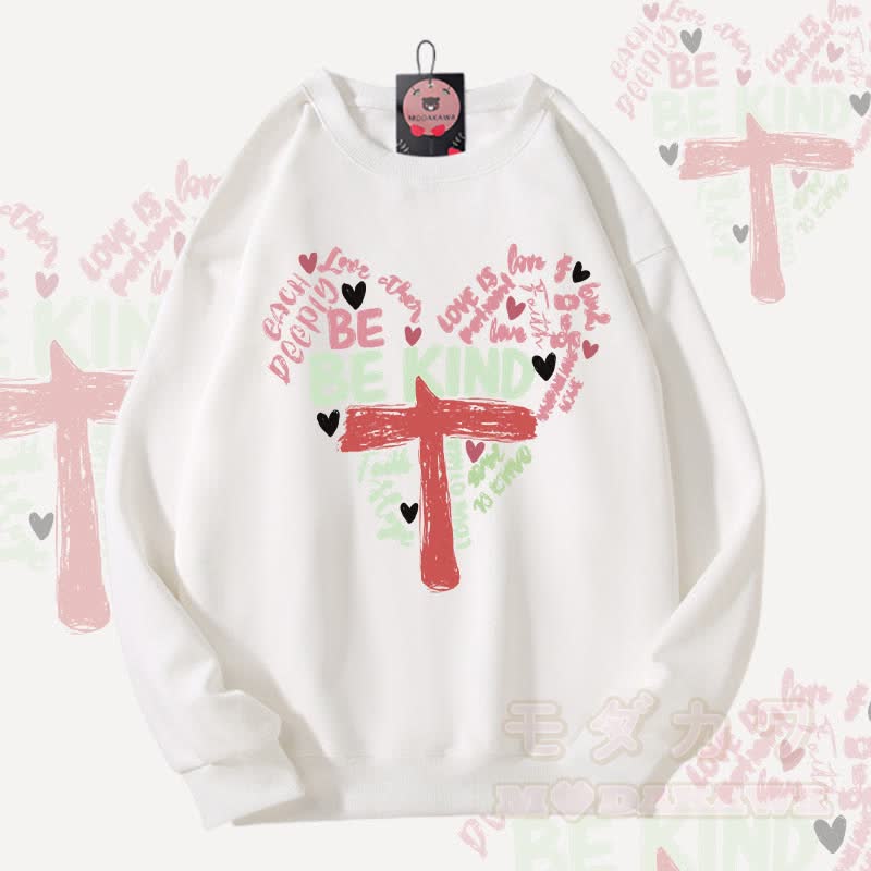MODAKAWA BE KIND Herz-Kreuz-Grafik Partner-Sweatshirt Unisex - Weiß - 5XL - image 2