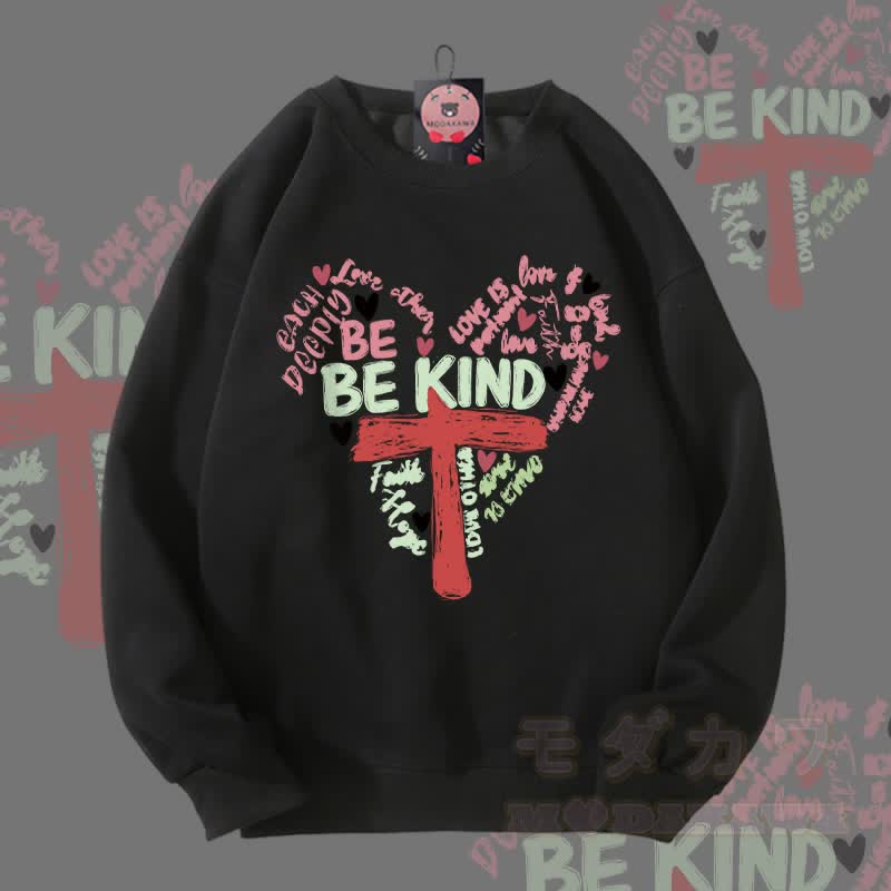 MODAKAWA BE KIND Herz-Kreuz-Grafik Partner-Sweatshirt Unisex - Schwarz - 5XL - image 1