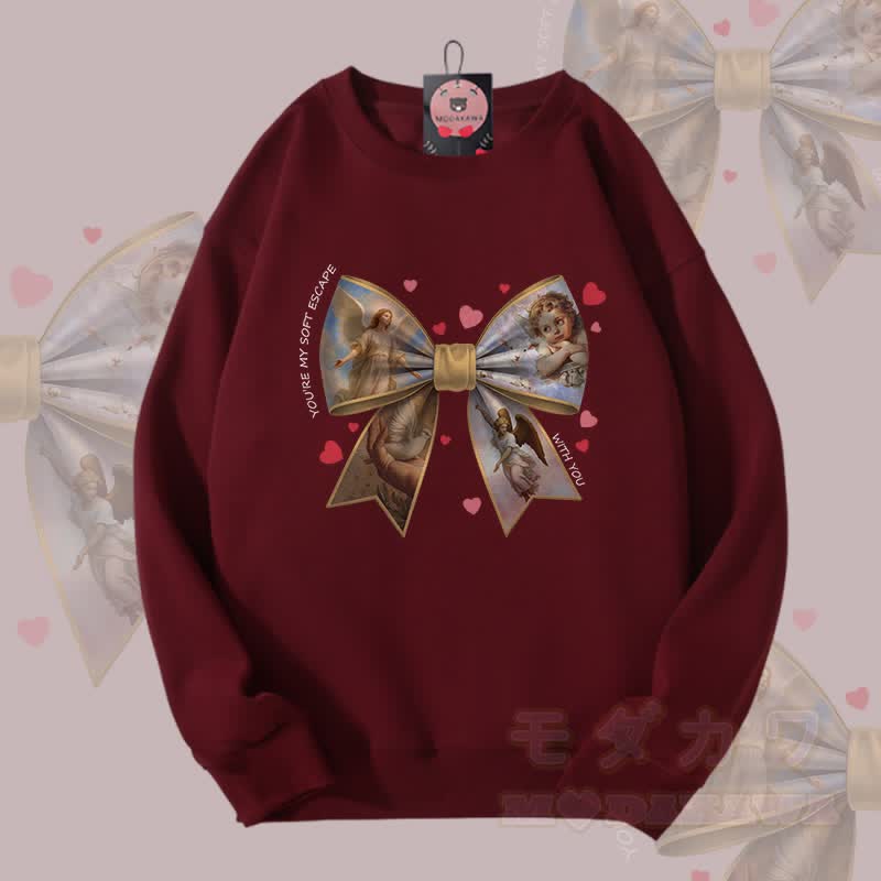 MODAKAWA YOU'RE MY SOFT ESCAPE Schleifen-Grafik Partner-Sweatshirt Unisex - Weinrot - 5XL - image 2