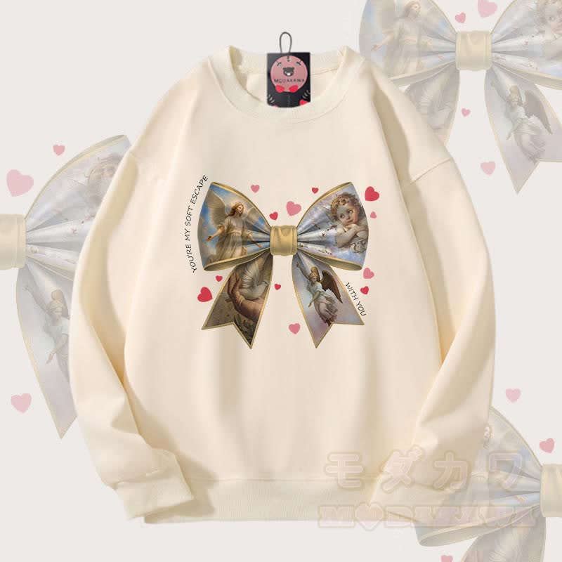 MODAKAWA YOU'RE MY SOFT ESCAPE Schleifen-Grafik Partner-Sweatshirt Unisex - Beige - 5XL - image 1