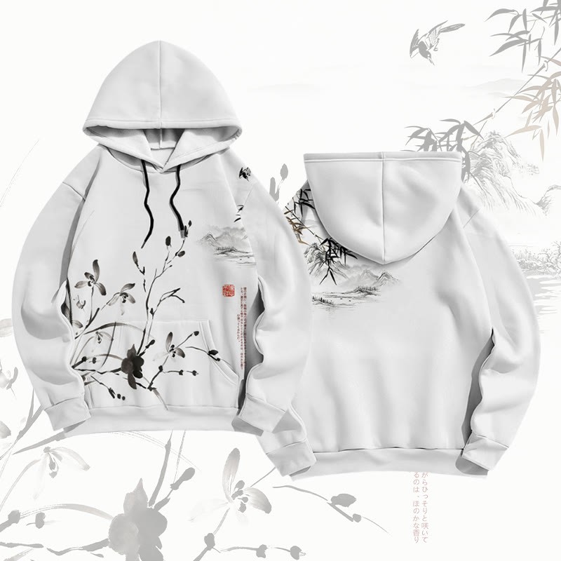 MODAKAWA Vintage Bambusblumen-Tuschemalerei-Pullover-Hoodie - image 1