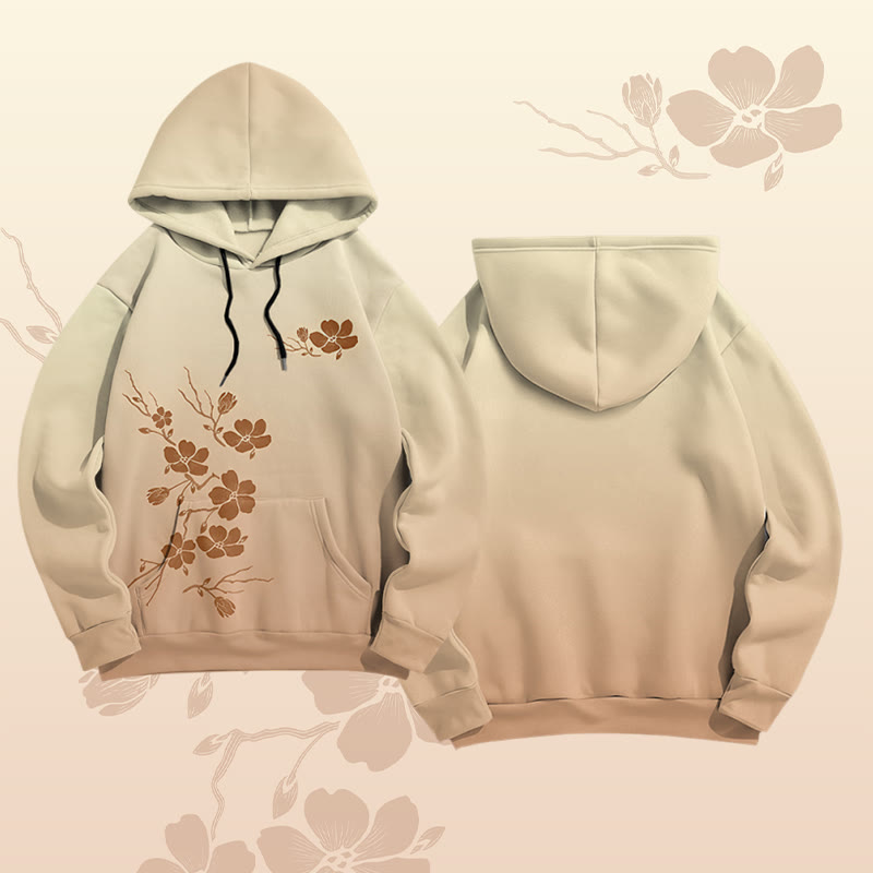 MODAKAWA Vintage Pullover Hoodie mit Pflaumenblüten-Grafik - Light Brown - 8XL - image 1