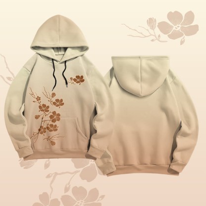 MODAKAWA Vintage Pullover Hoodie mit Pflaumenblüten-Grafik - Light Brown - 8XL - image 1