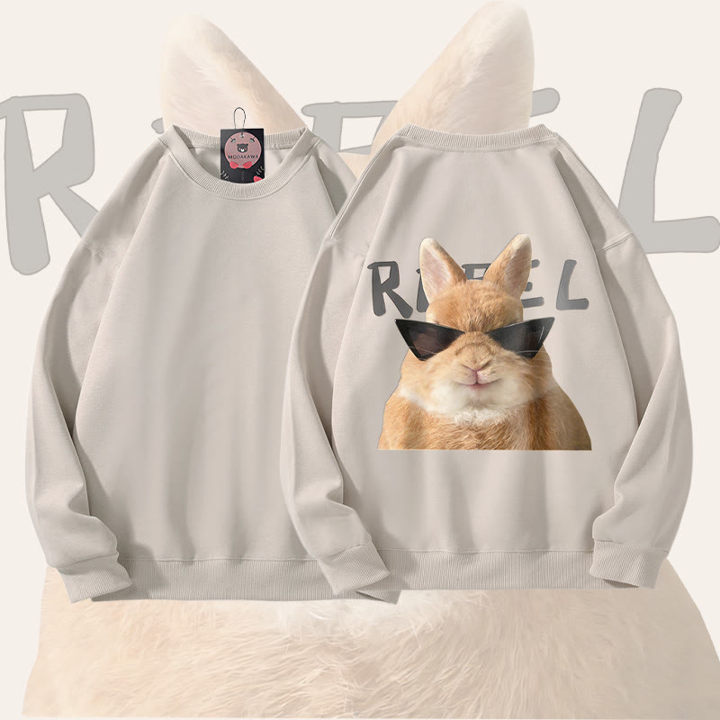 MODAKAWA Sonnenbrillen-Hasen-Grafik Unisex-Sweatshirt - Light Beige - 5XL - image 1