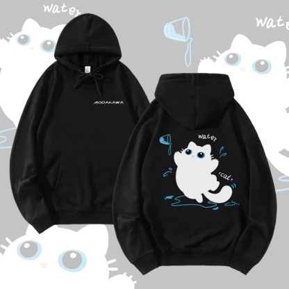 MODAKAWA Hoodie mit verspieltem schwarzen Katzenmotiv aus Baumwollmischgewebe - Black - 5XL - image 3