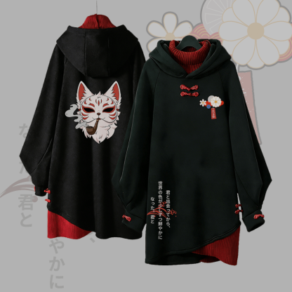 Vintage Kapuzenpullover-Kleid mit rotem Fuchs-Grafik und Schnalle - image 1