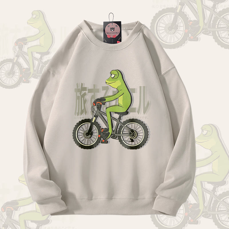 Unisex-Sweatshirt mit Fahrradfrosch-Grafik - Light Beige - 5XL - image 1