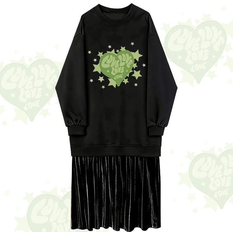 Sweatshirtkleid mit Sternen- und Herzmotiv, gefüttert mit Kunstfleece und Lagenlook - Black - 2XL - image 1