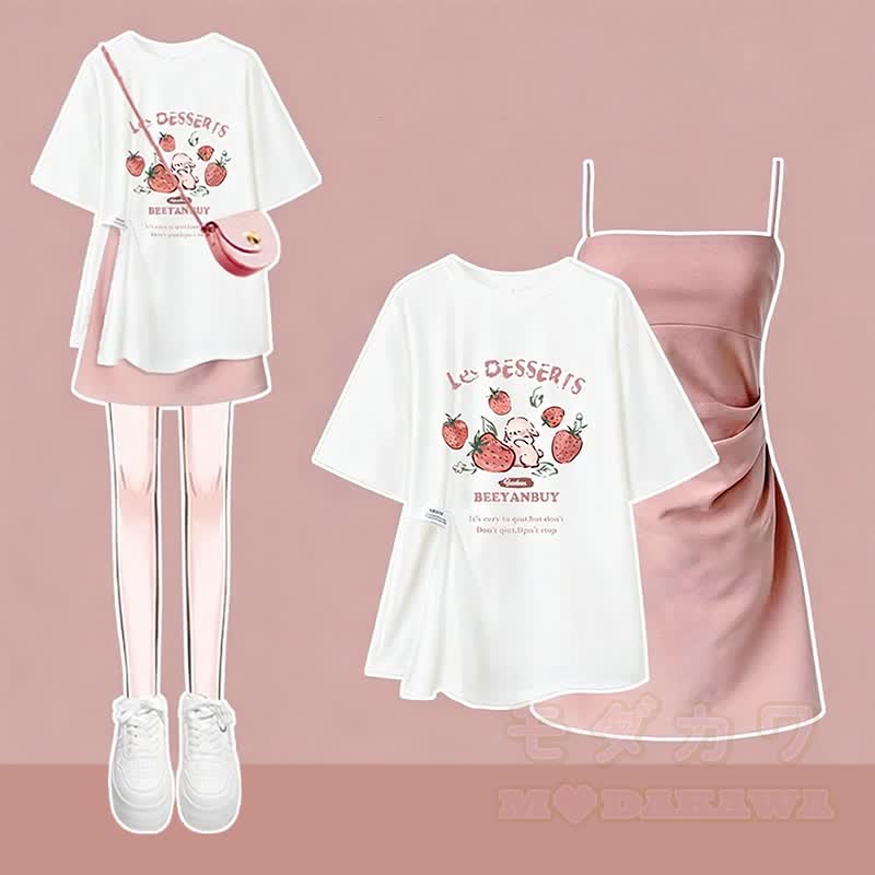 Unregelmäßiges T-Shirt-Slipkleid passendes Outfit - Zweiteiliges Set A - XL - image 1
