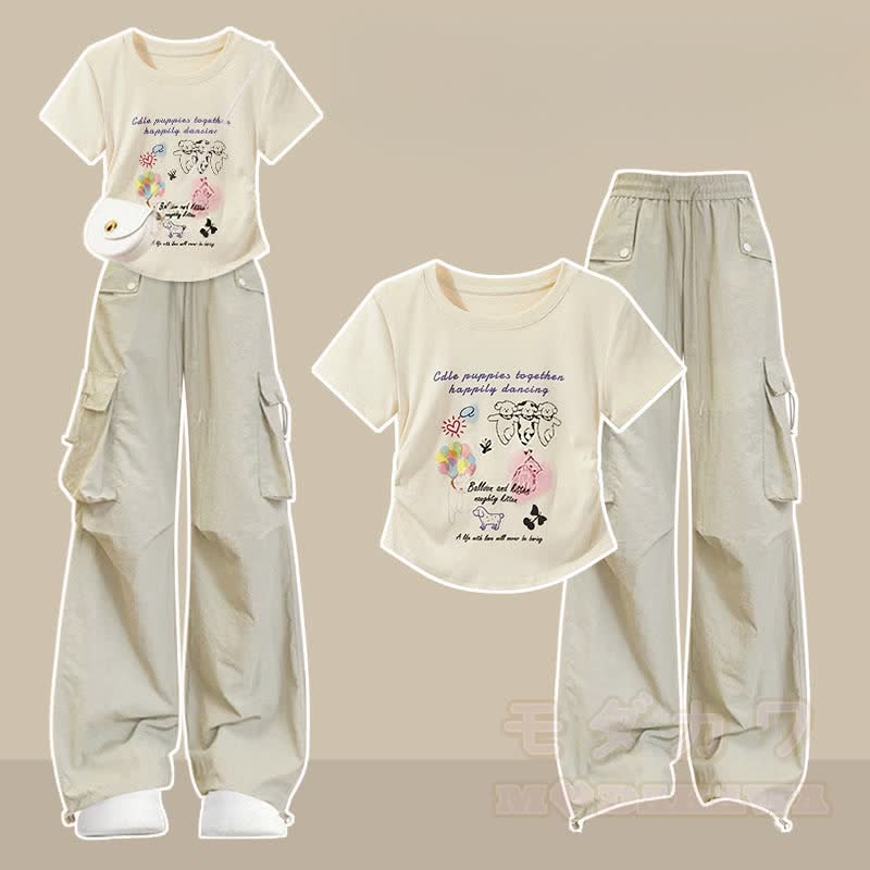 Niedliches Grafik-T-Shirt, lässige Hose und passendes Outfit - Zweiteiliges Set B - XL - image 2