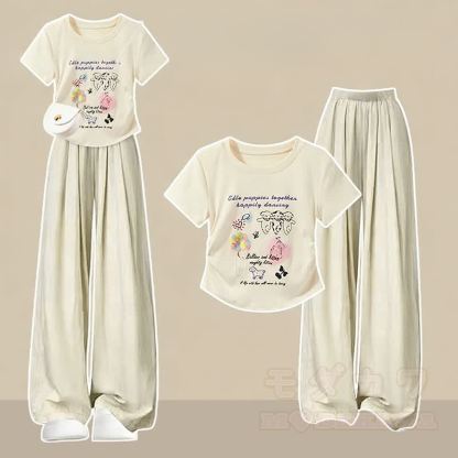 Niedliches Grafik-T-Shirt, lässige Hose und passendes Outfit - Zweiteiliges Set A - XL - image 1