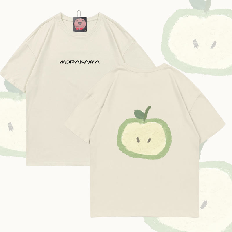 Modakawa Baumwoll-T-Shirt mit grünem Apfel-Motiv - Beige - 5XL - image 1