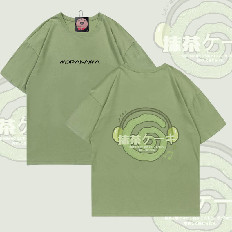 Matcha-Kopfhörer-Grafik Modakawa Baumwoll-T-Shirt - Green - 5XL - image 1
