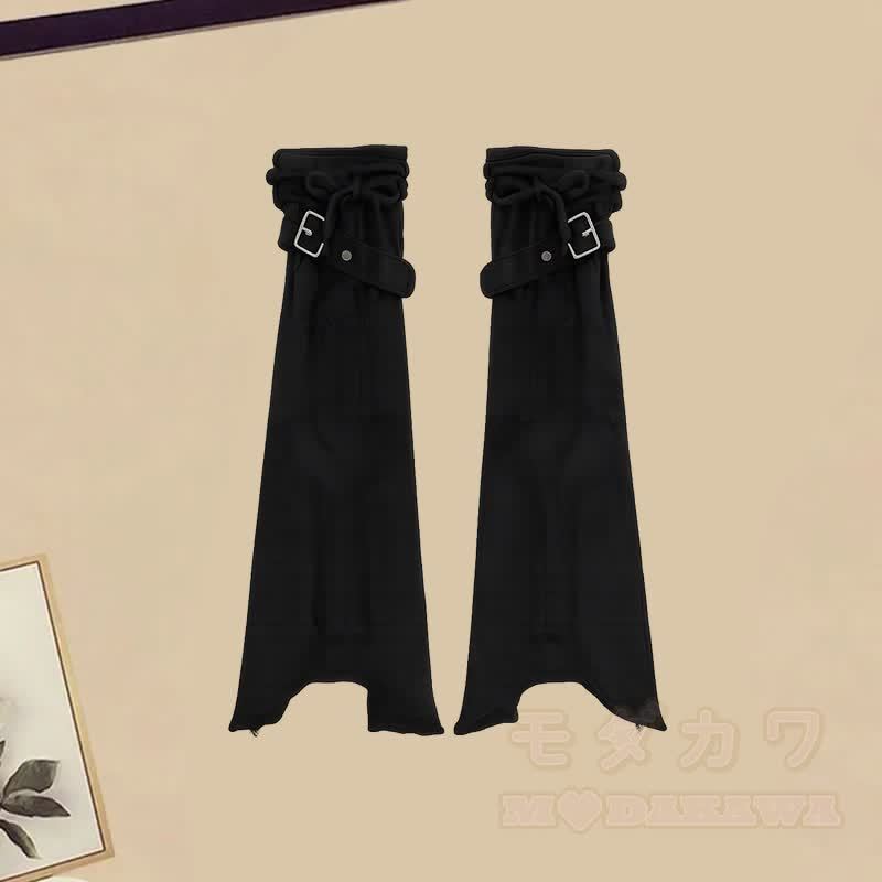 Kariertes Hemd, schwarzes Tanktop, Jeansshorts, Stulpen, passendes Outfit - Beinwärmer (einzeln) - XL - image 5