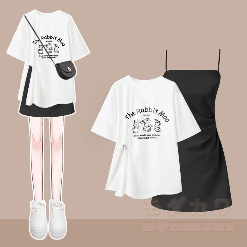 Unregelmäßiges T-Shirt-Slipkleid passendes Outfit - Zweiteiliges Set A - XL - image 1