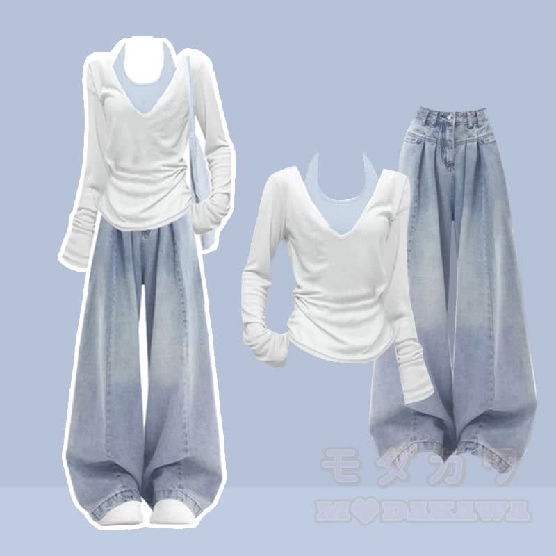 Neckholder-Top und Jeans – passendes Outfit - Zweiteiliges Set - XL - image 1
