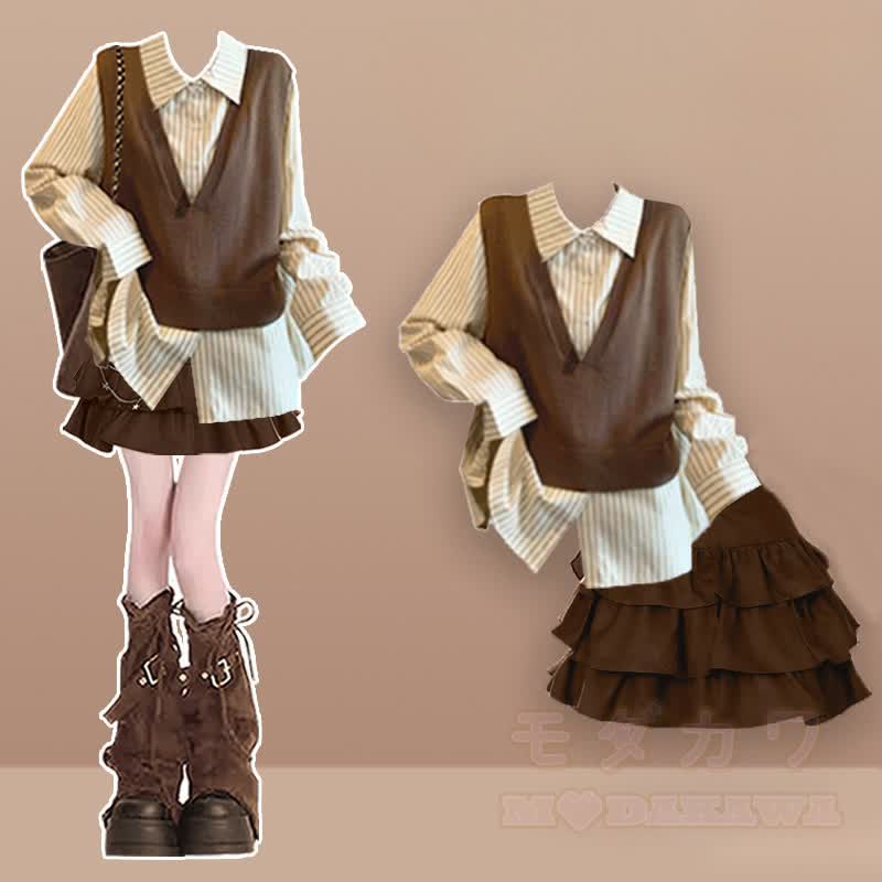 Fake-Zweiteiler: Oberteil mit Puffrock, passendes Outfit - Zweiteiliges Set - XL - image 1