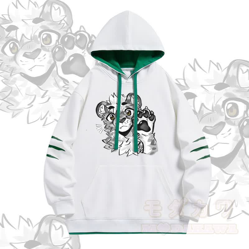 MODAKAWA X atka Tiger Paw Wave Graphic Oversized Contrast Lining Pullover Hoodie - Weiß - 4XL - image 2