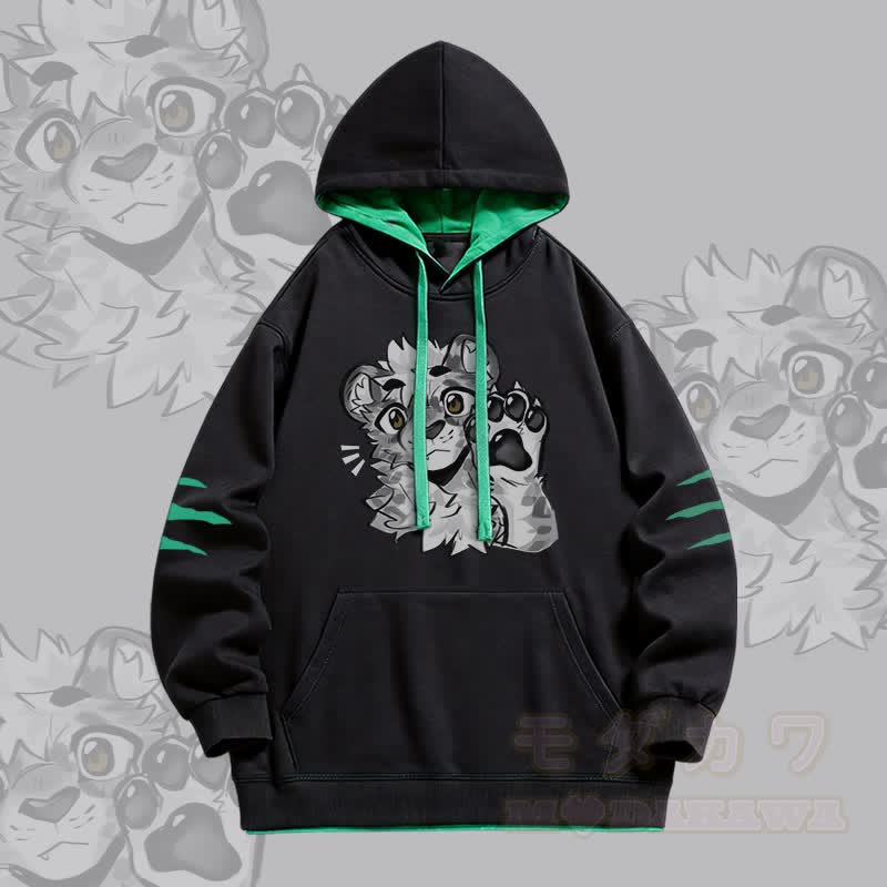 MODAKAWA X atka Tiger Paw Wave Graphic Oversized Contrast Lining Pullover Hoodie - Schwarz - 4XL - image 1